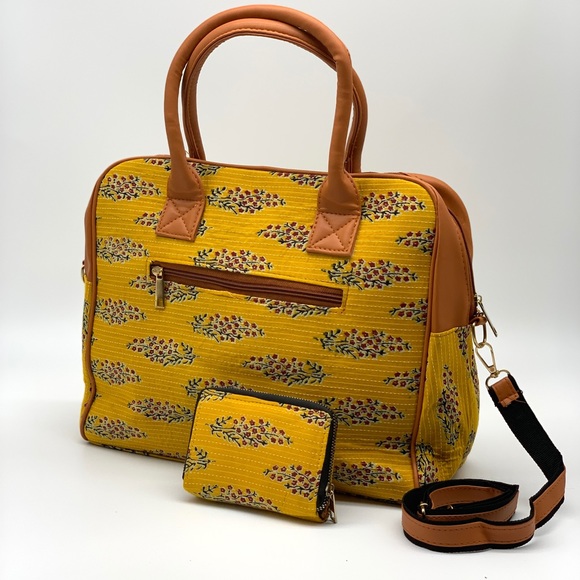 Kantha Stitch Satchel And Wallet Set - Picture 3 of 9